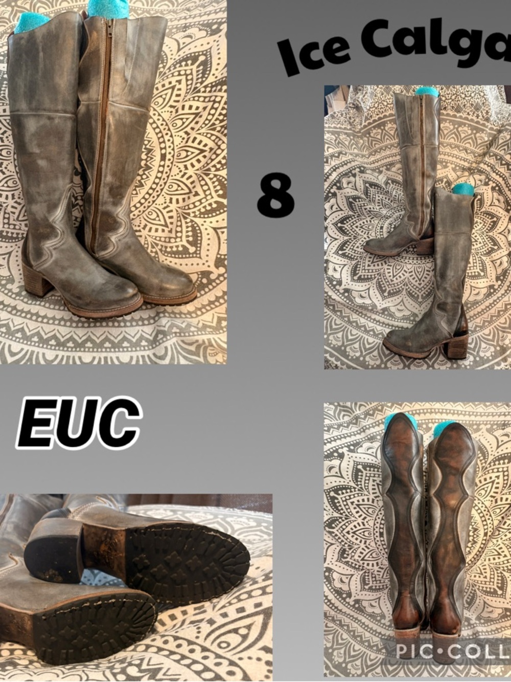 freebird ice Distressed Leather Knee-High Heeled Boots
